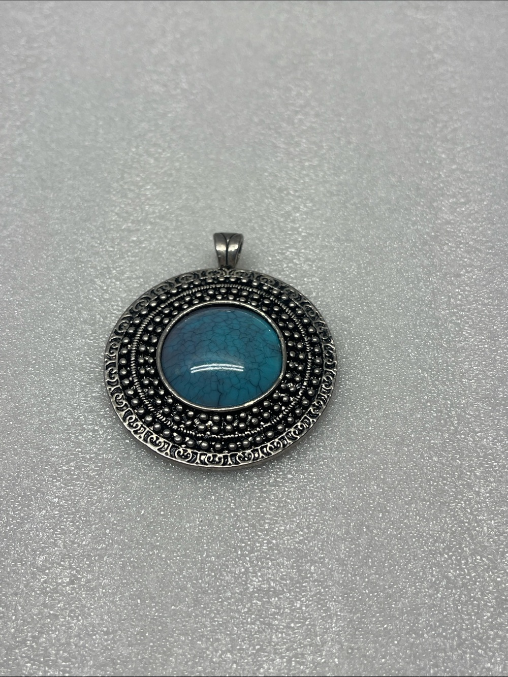 Turquoise Stone Silver-Tone Round Pendant Necklace - Women Jewelry
